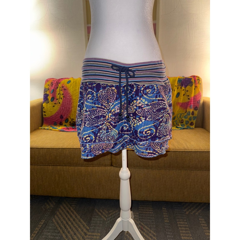 No Boundaries Navy Blue Paisley Metallic Mini Skirt Juniors XL 15-17 Boho Tiered